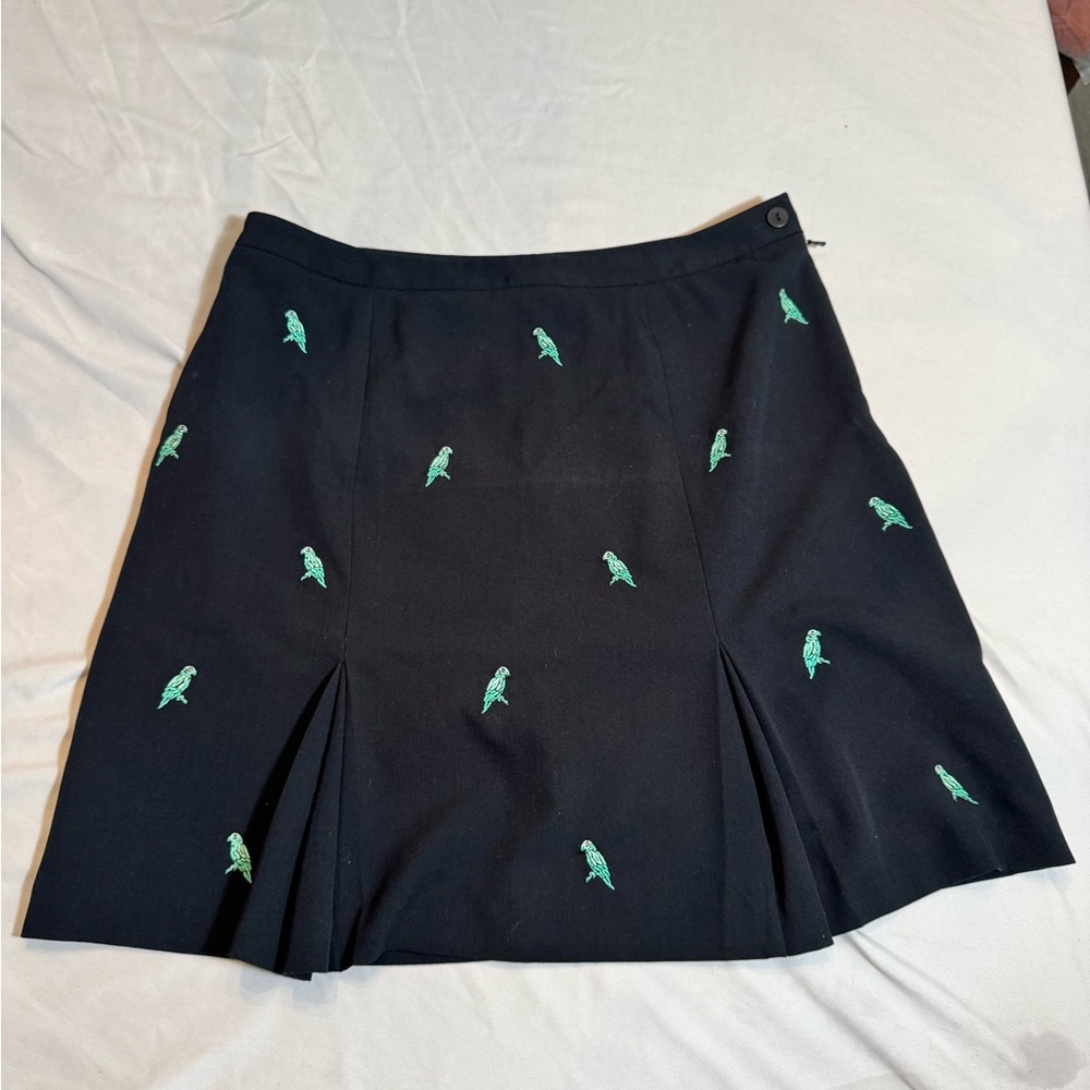 EP Pro Black A-Line Skirt with Green Bird Embroidery